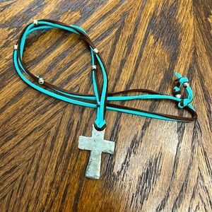Hammered Silver Cross on a Turquoise & Brown Leather Cords